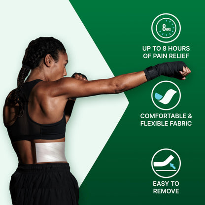 Biofreeze patches applied to a person's lower back