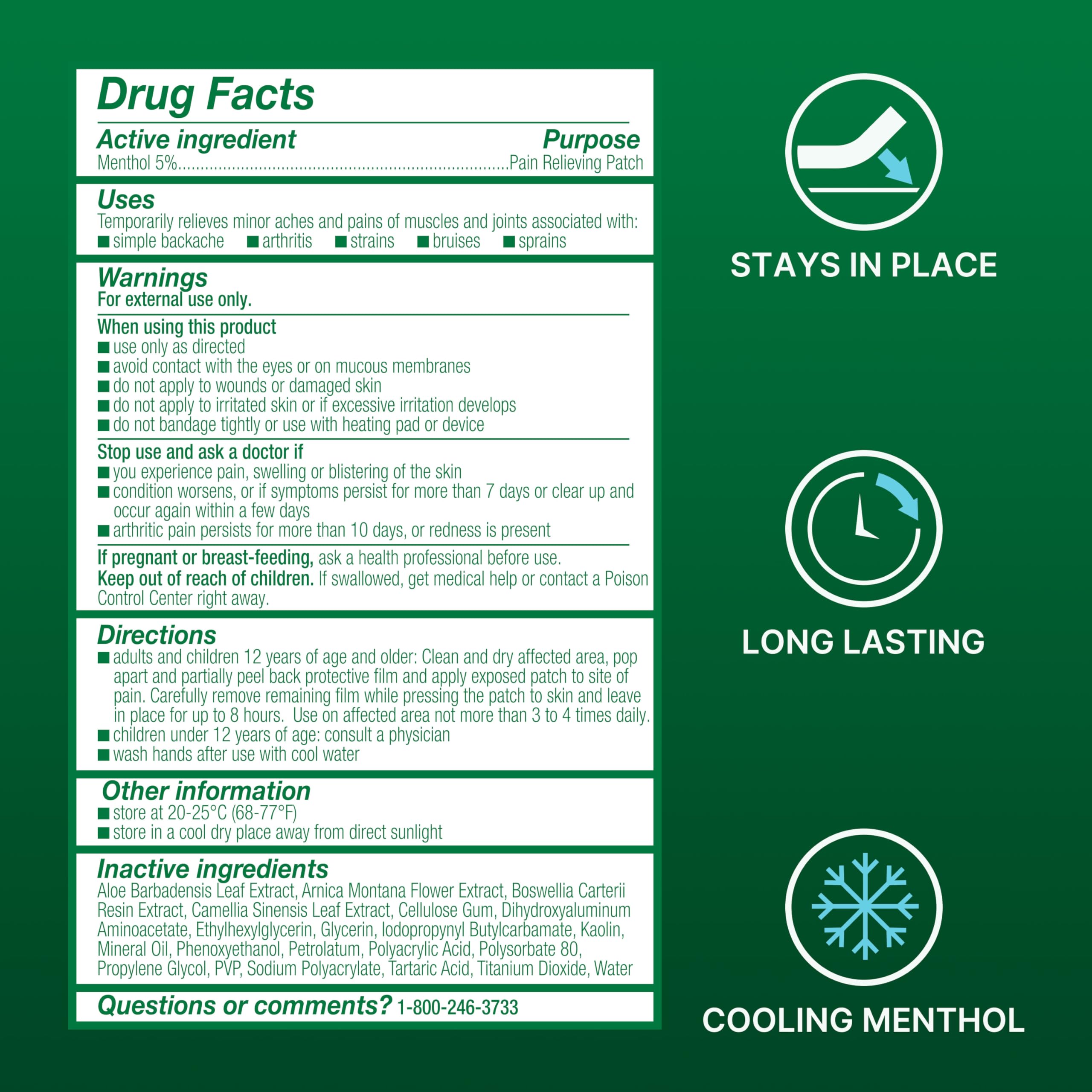 Biofreeze 12 count patch box showing product dimensions