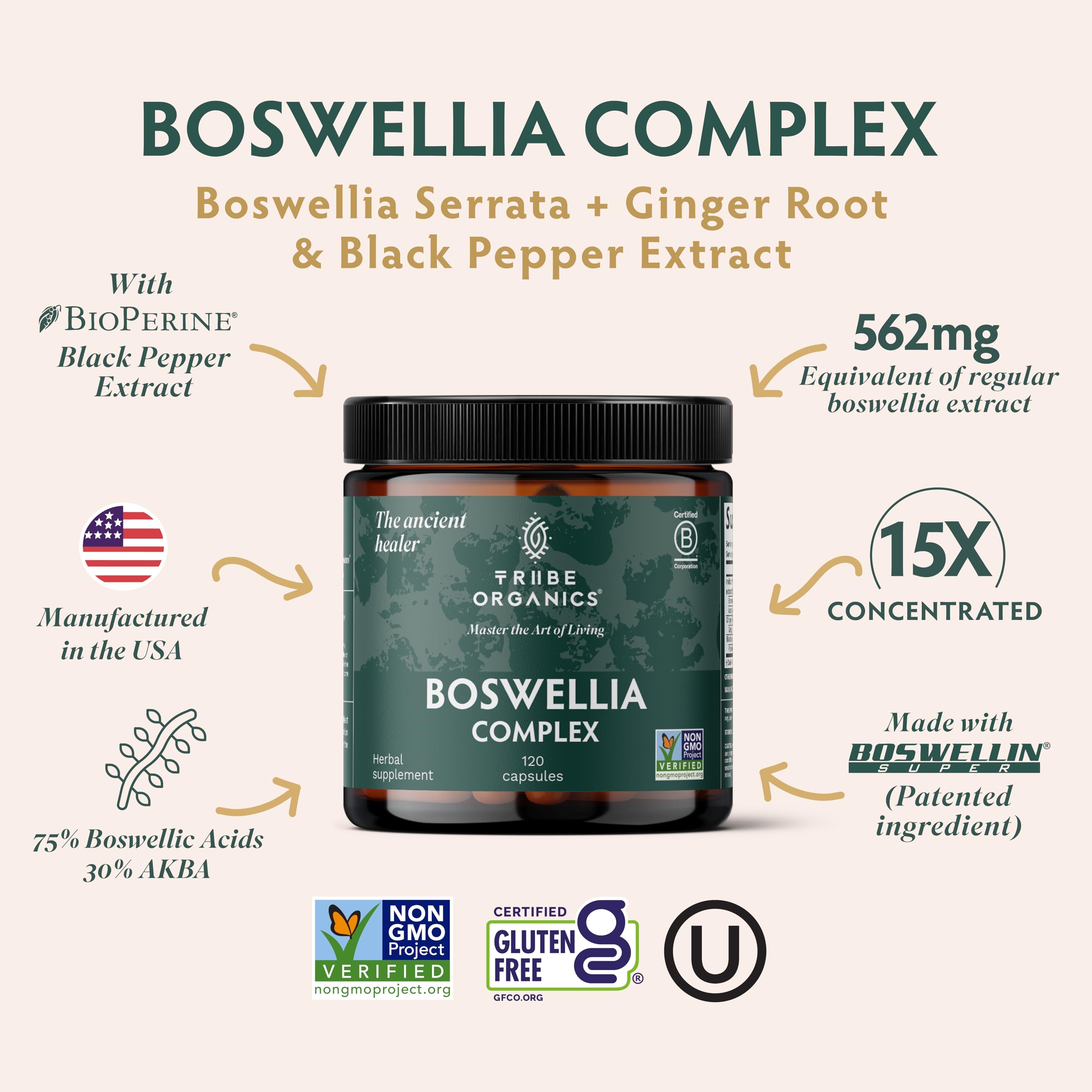 Tribe Organics Boswellia 120 capsules label detail