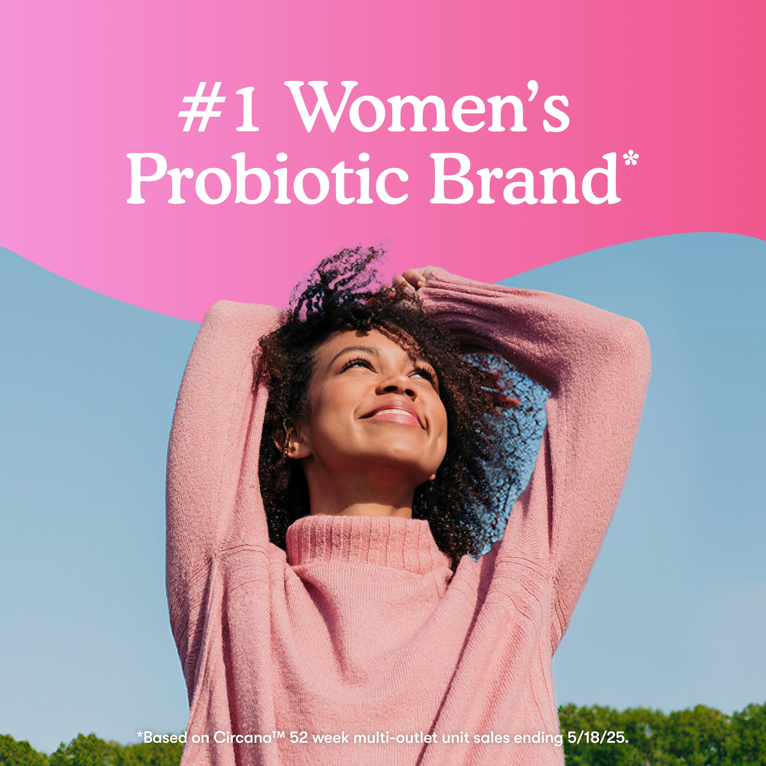 Side label view of shelf stable women probiotic bottle showing 50 billion CFU potency details.
