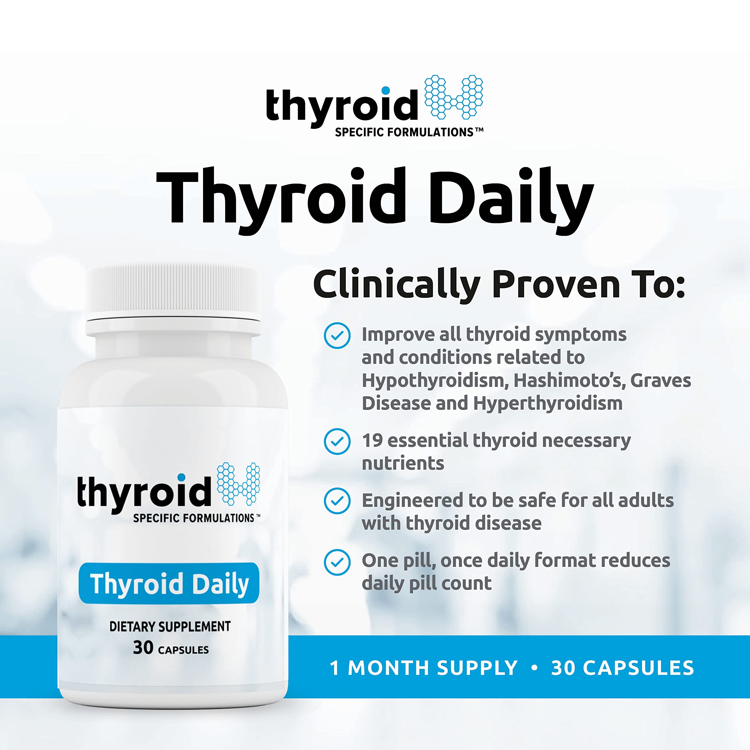 Thyroid Specific Formulations Thyroid Daily supplement facts panel listing 19 essential nutrients