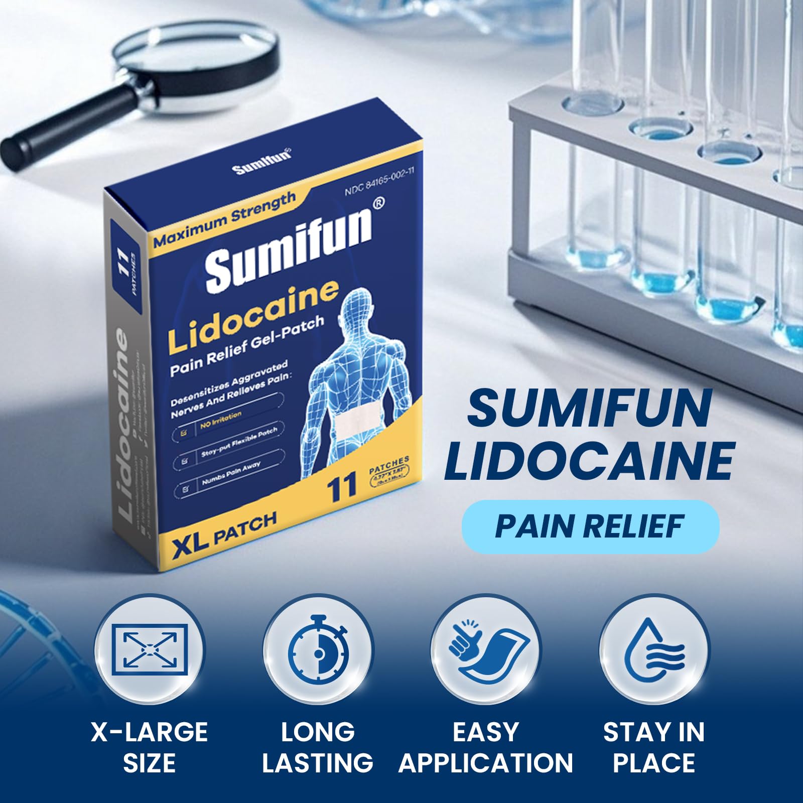 Back of Sumifun lidocaine patch packaging with directions