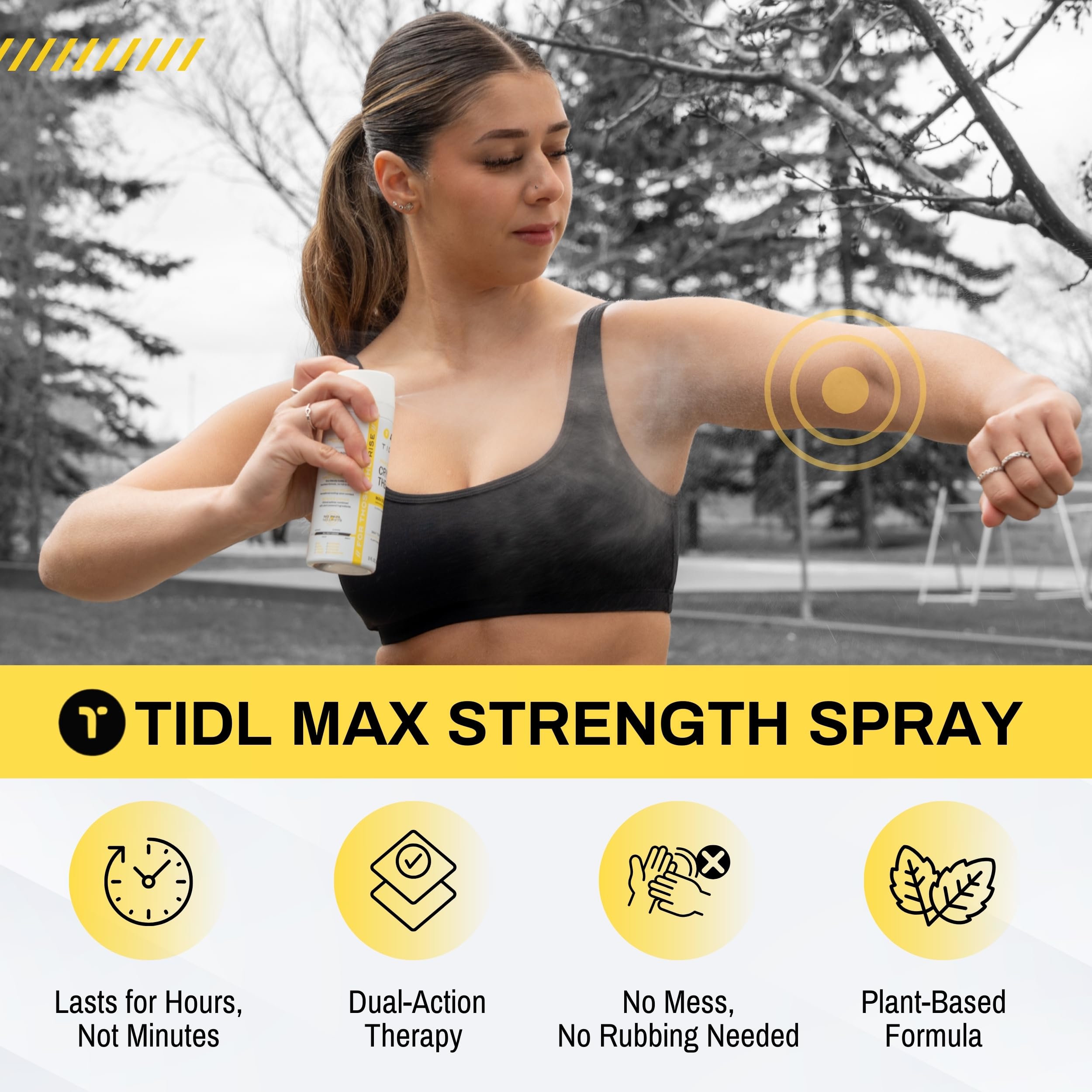 Athlete using TIDL recovery spray on shoulder