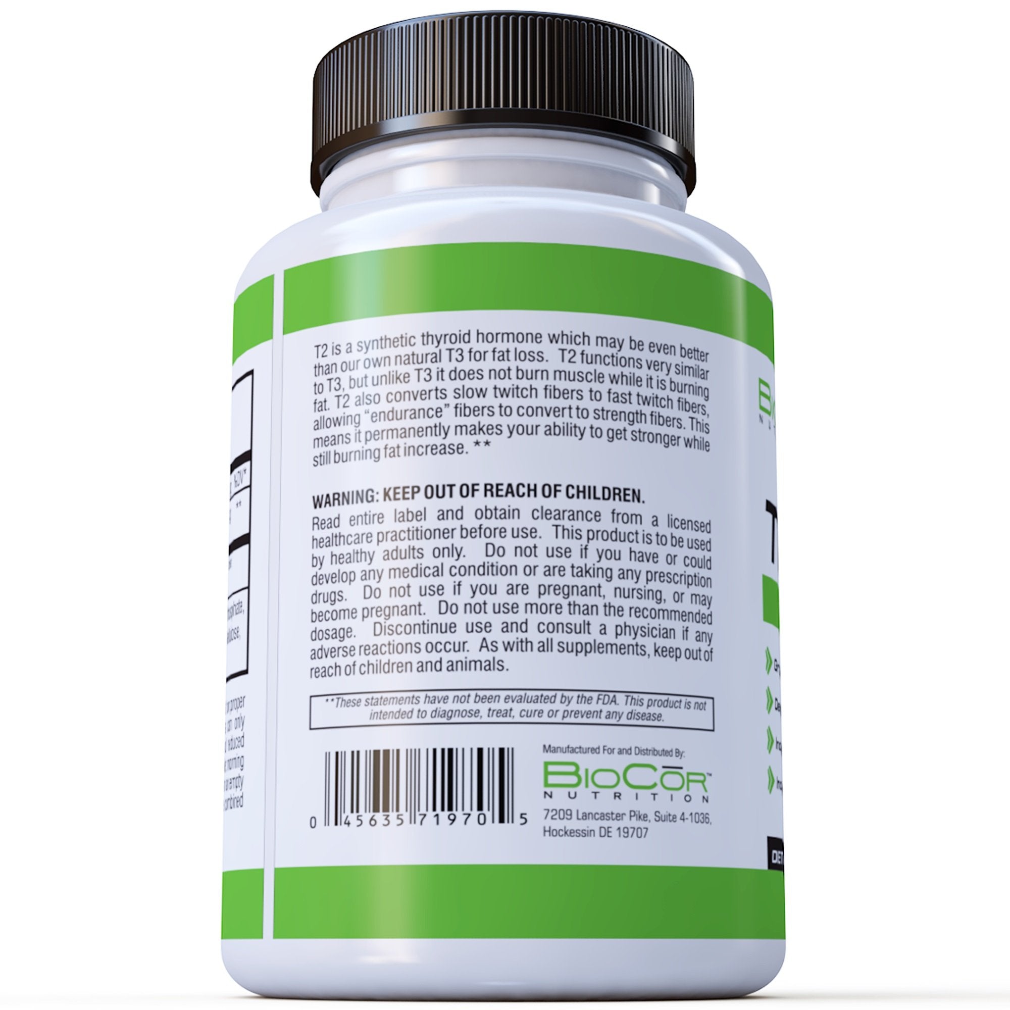 BioCor Nutrition Thyro T2 stimulant free metabolism booster supplement facts label