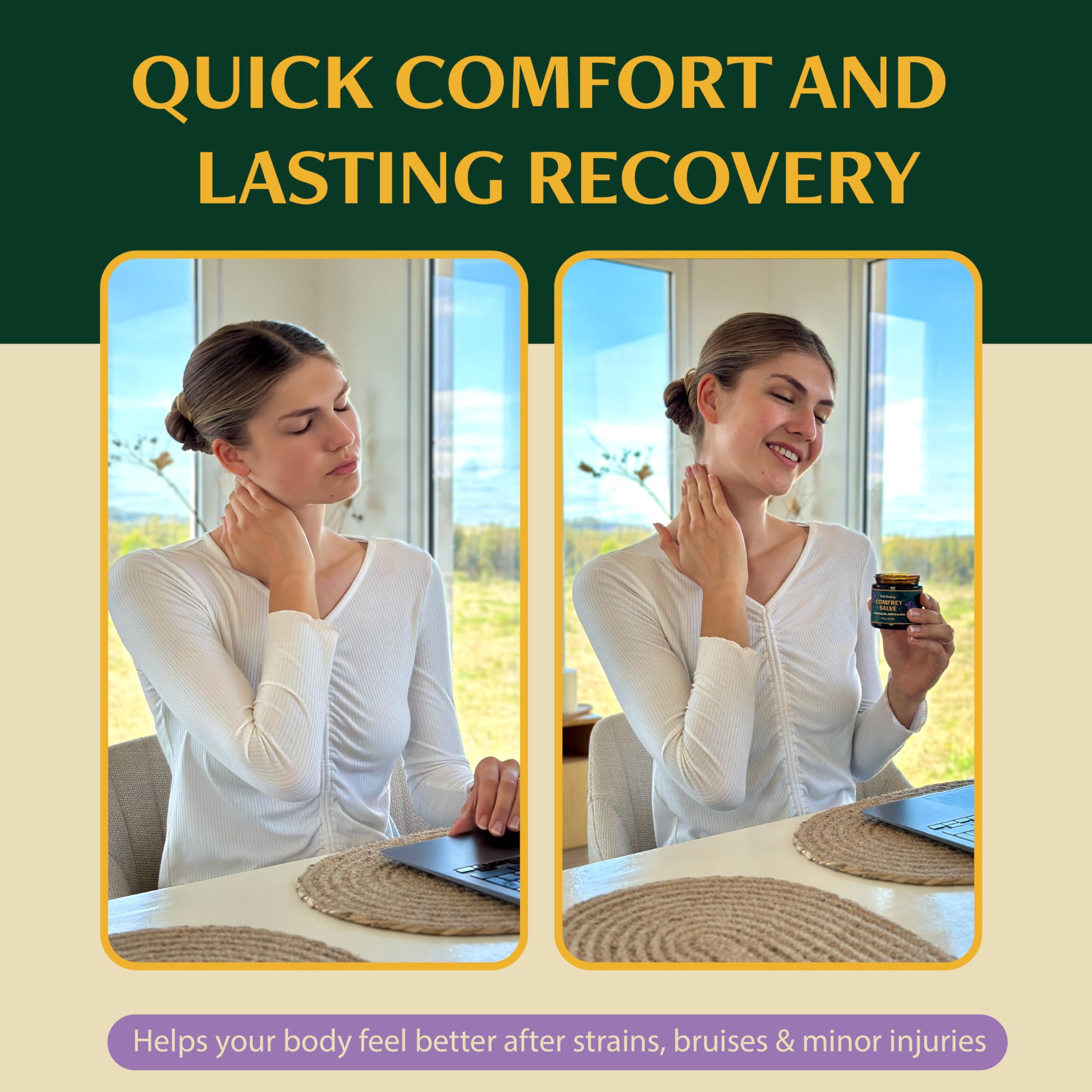 Back label of Wild Healing Comfrey Salve showing ingredients
