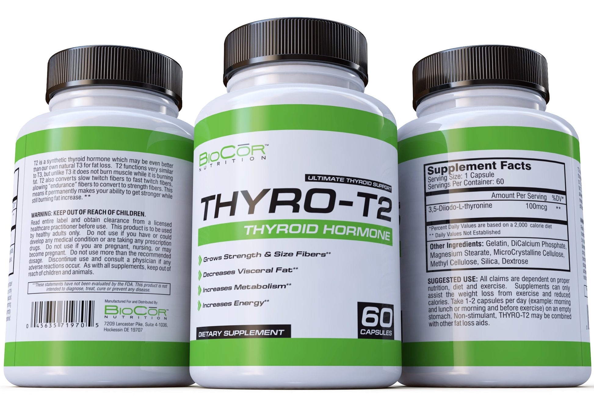 Authentic USA imported BioCor Nutrition Thyro T2 thyroid support product closeup