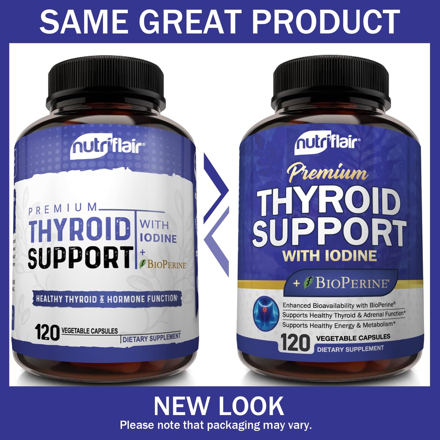 NutriFlair vegetarian thyroid capsules container for daily energy support