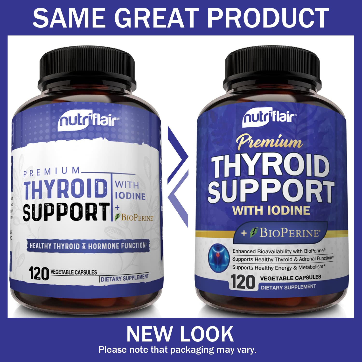 NutriFlair vegetarian thyroid capsules container for daily energy support