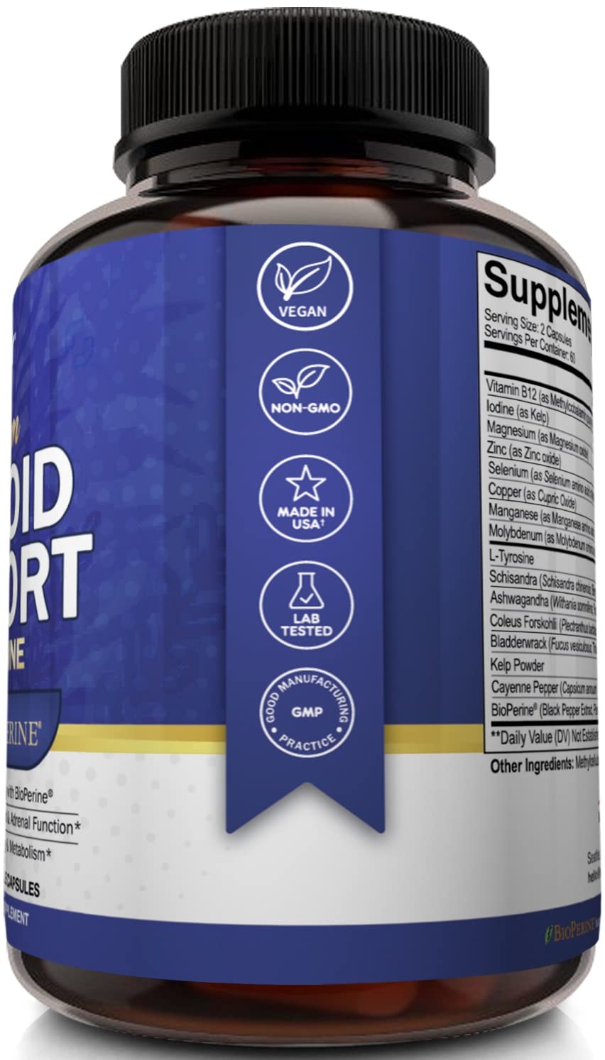 NutriFlair Thyroid Support Complex premium ingredients including vitamin B12 and bioperine