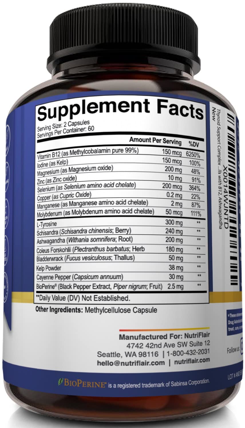 NutriFlair dietary supplement bottle for thyroid health and natural mental focus