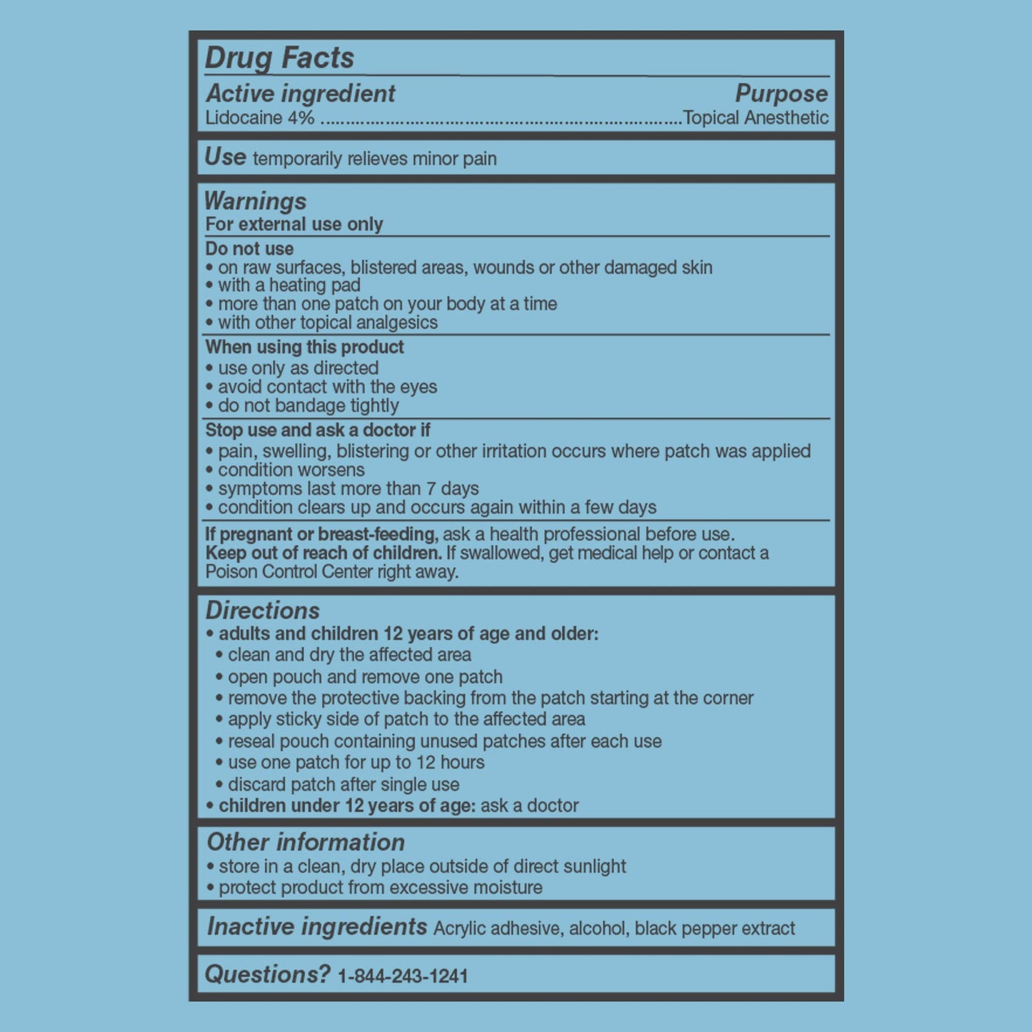 Back of Curist pain relief patch packaging details