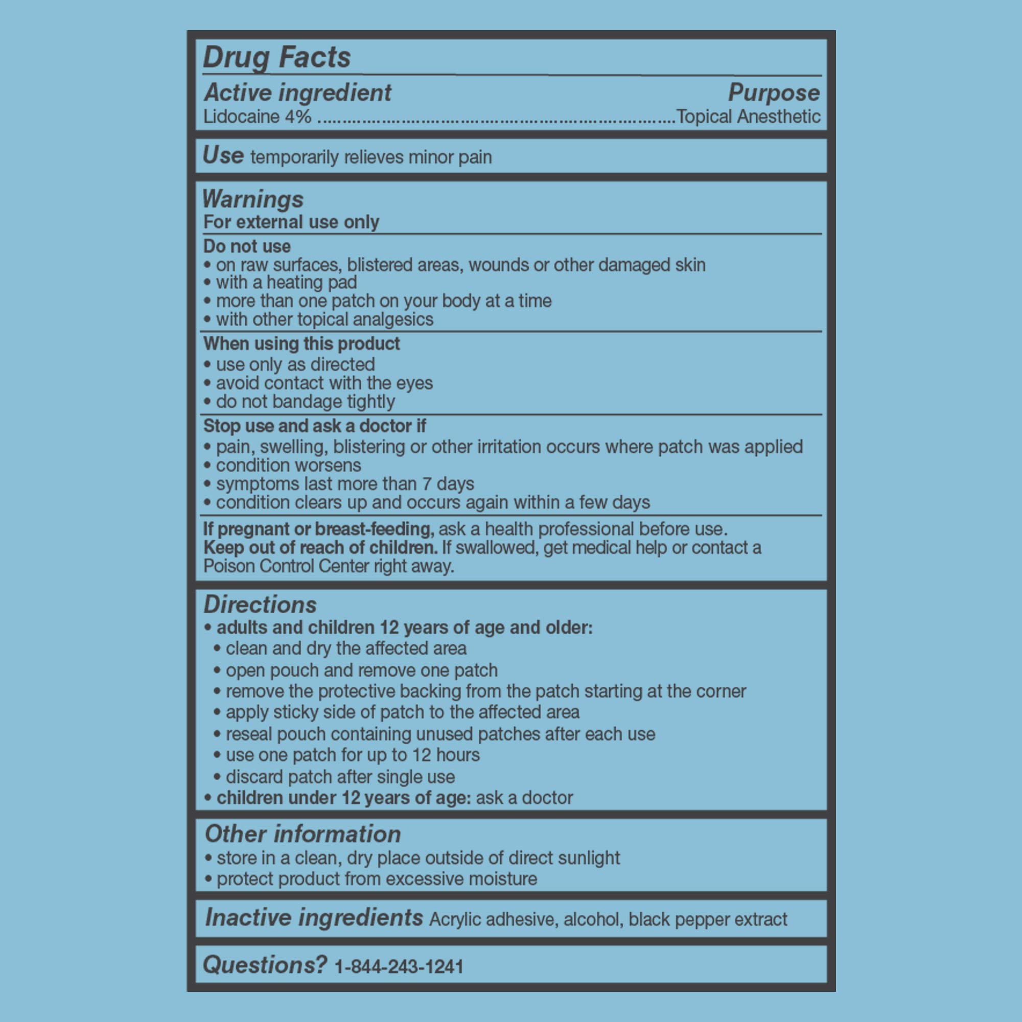 Back of Curist pain relief patch packaging details