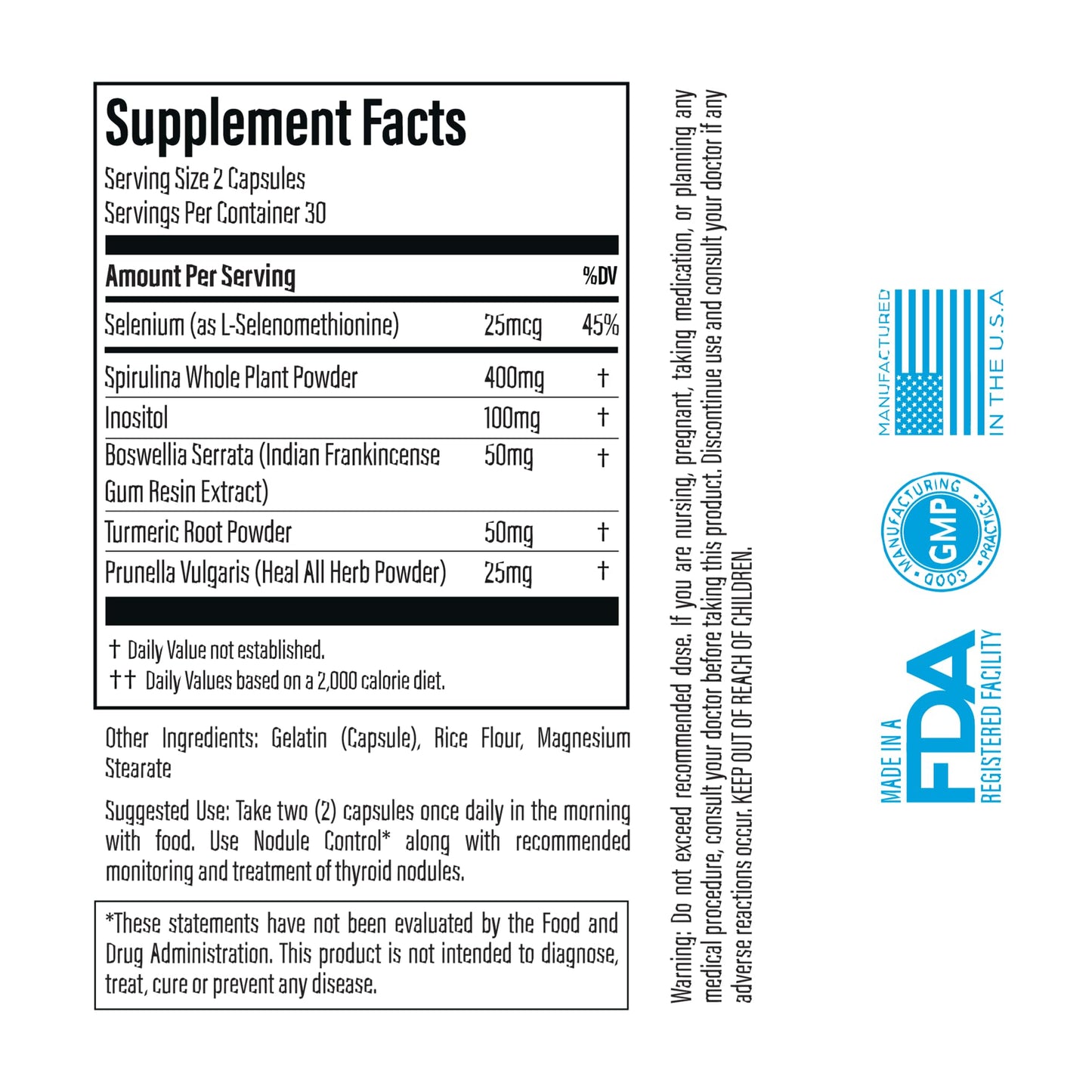 Iodine free thyroid support capsules with Boswellia and Turmeric for benign nodule management.