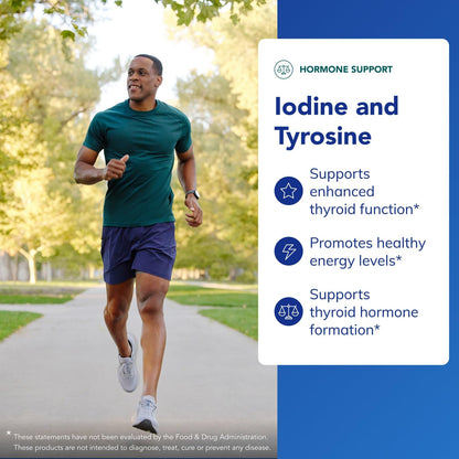 Hypoallergenic iodine and L-tyrosine vegetarian capsules bottle for metabolism maintenance