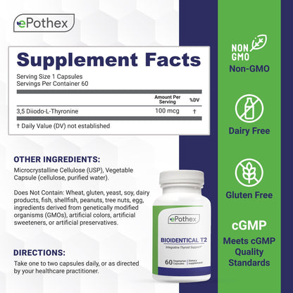 EPOTHEX Bioidentical T2 60 capsules supplement facts and ingredient label