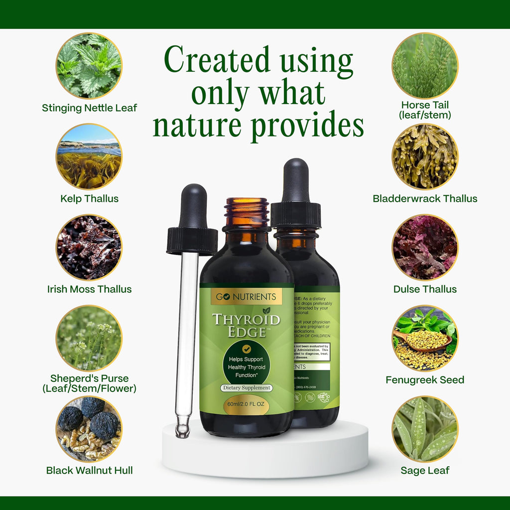 Go Nutrients Thyroid Edge packaging showing certification and purity details