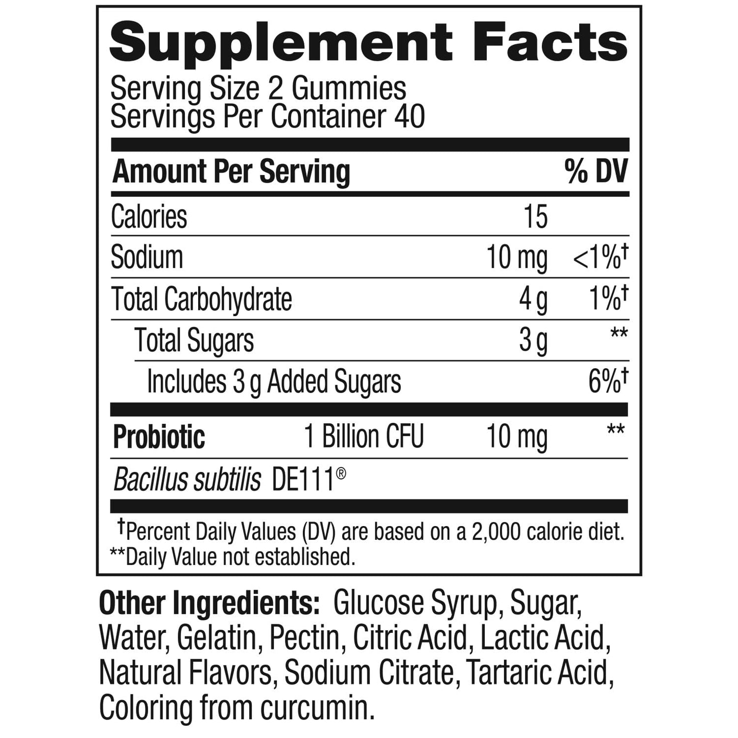 Side label of OLLY Tropical Mango 80 count container illustrating the active culture content