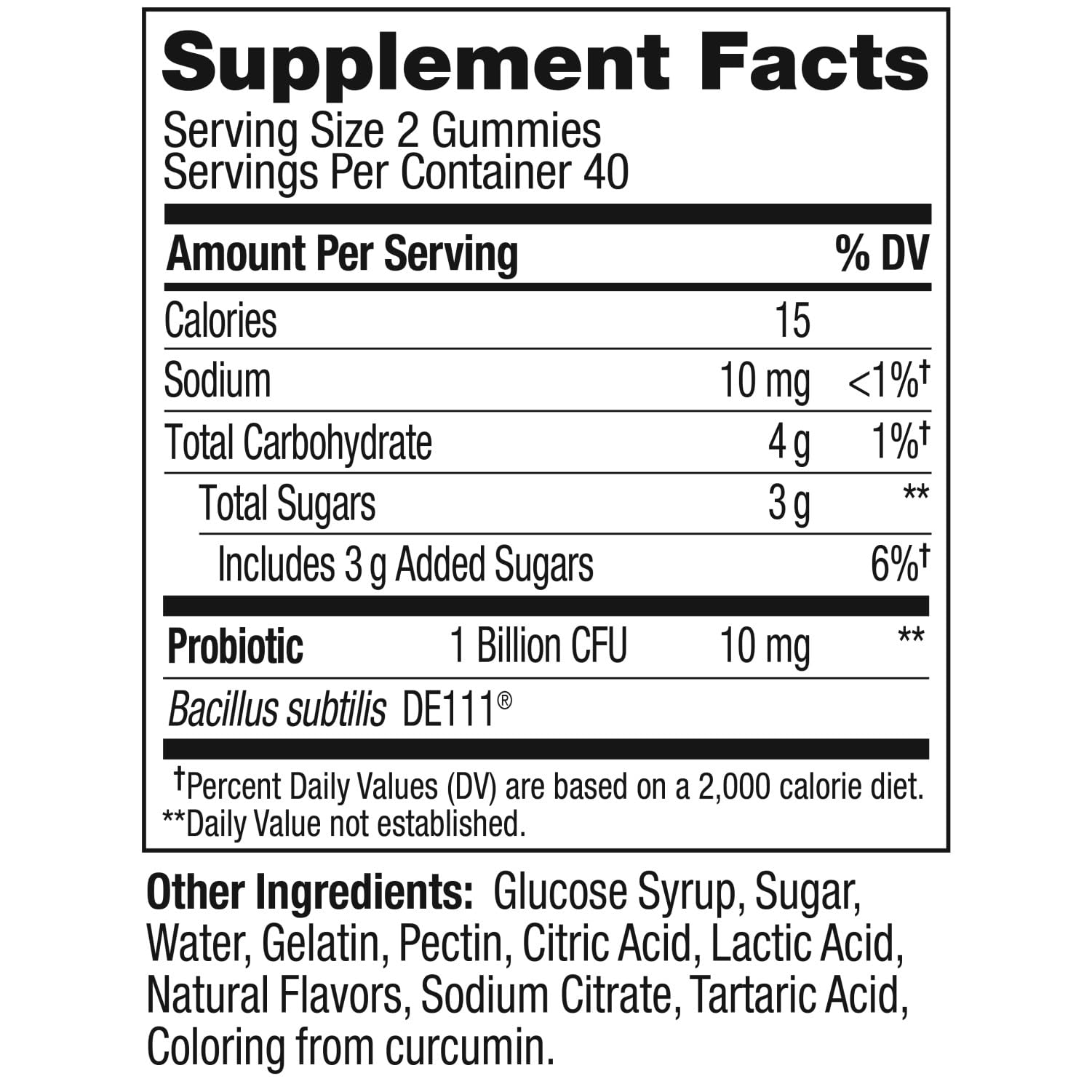 Side label of OLLY Tropical Mango 80 count container illustrating the active culture content