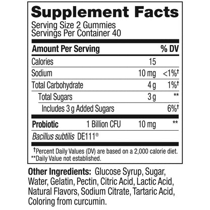 Side label of OLLY Tropical Mango 80 count container illustrating the active culture content