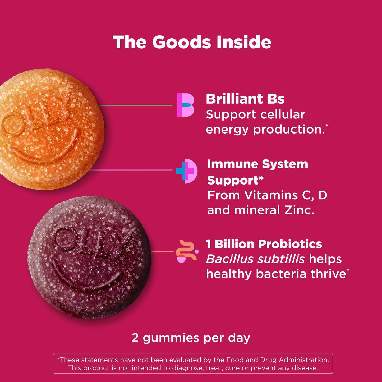 Close up view of the chewable tropical twist gummy vitamins for adults showing texture and color.
