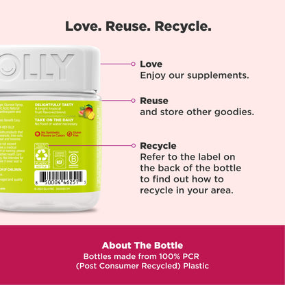 OLLY multi tasking daily wellness formula bottle displaying the one billion colony forming units probiotic benefit.