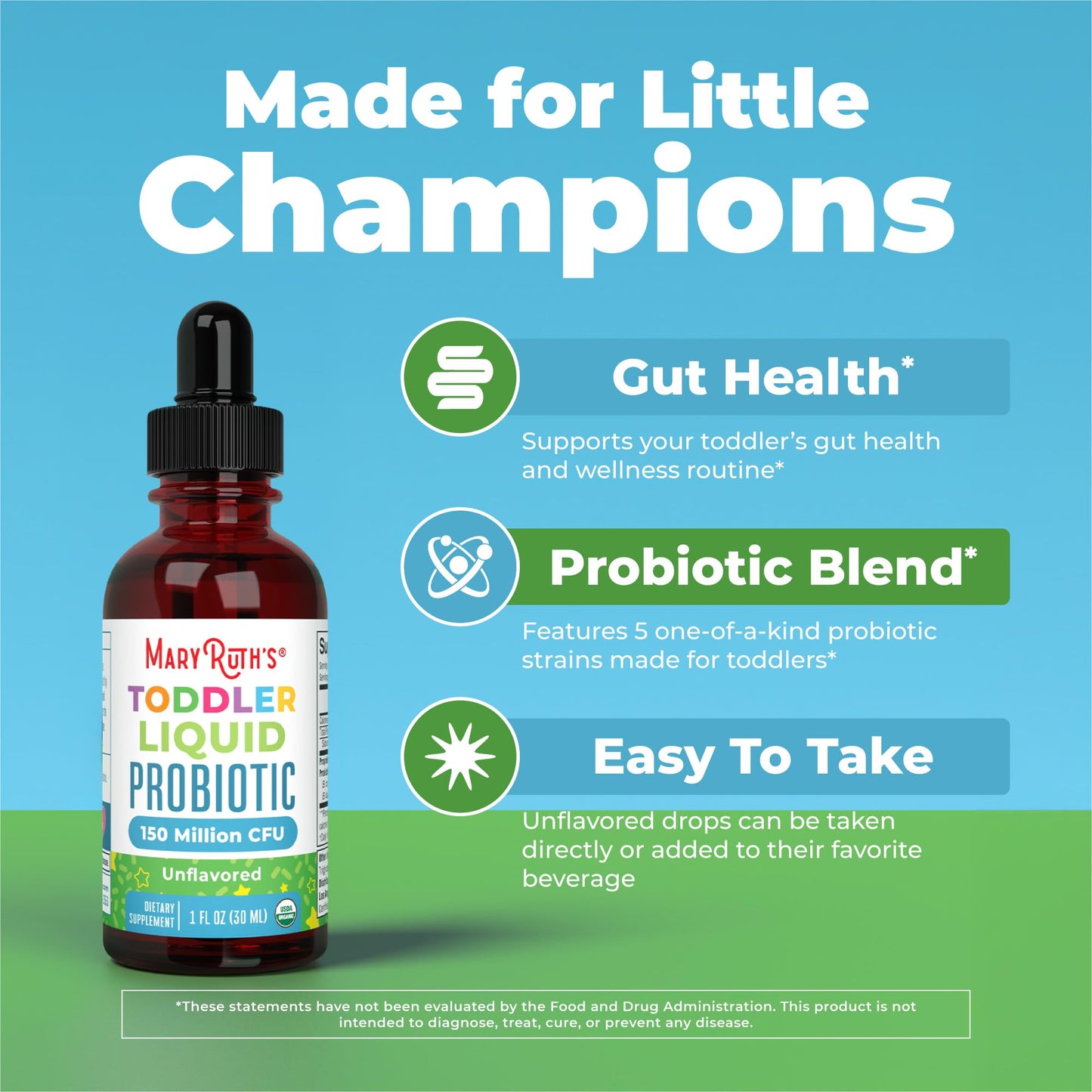 Sugar free unflavored toddler probiotic drops liquid dropper closeup
