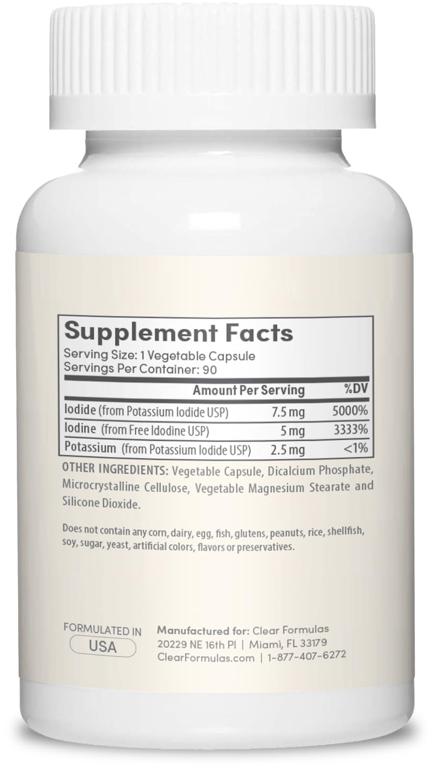 Clear Formulas thyroid support capsules side bottle view