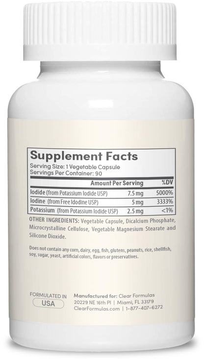 Clear Formulas Potassium Iodide and Free Iodine capsules close up view