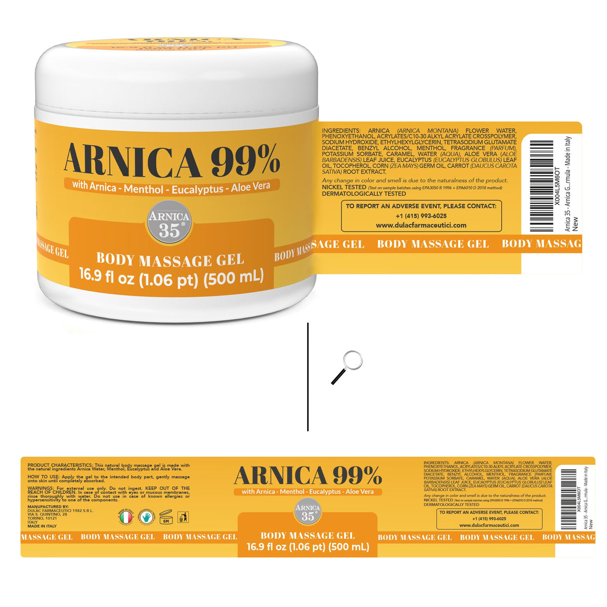 Arnica 35 premium imported Italian-made skincare container