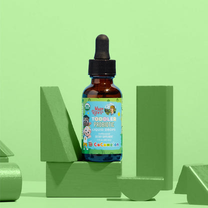 Toddler probiotic liquid drops by MaryRuth Organics displayed on a clean surface