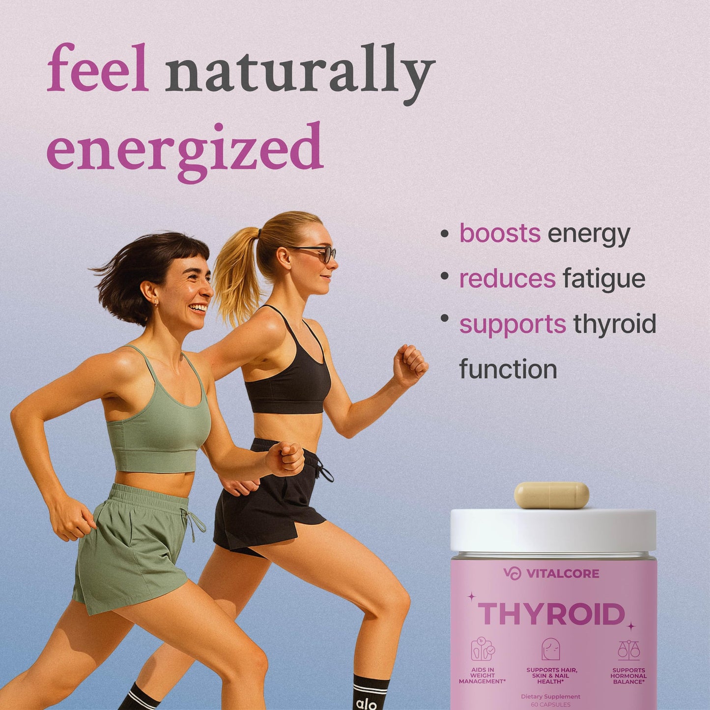 Supplement facts and ingredients panel of Vital Core 200mg desiccated thyroid daily wellness capsules.