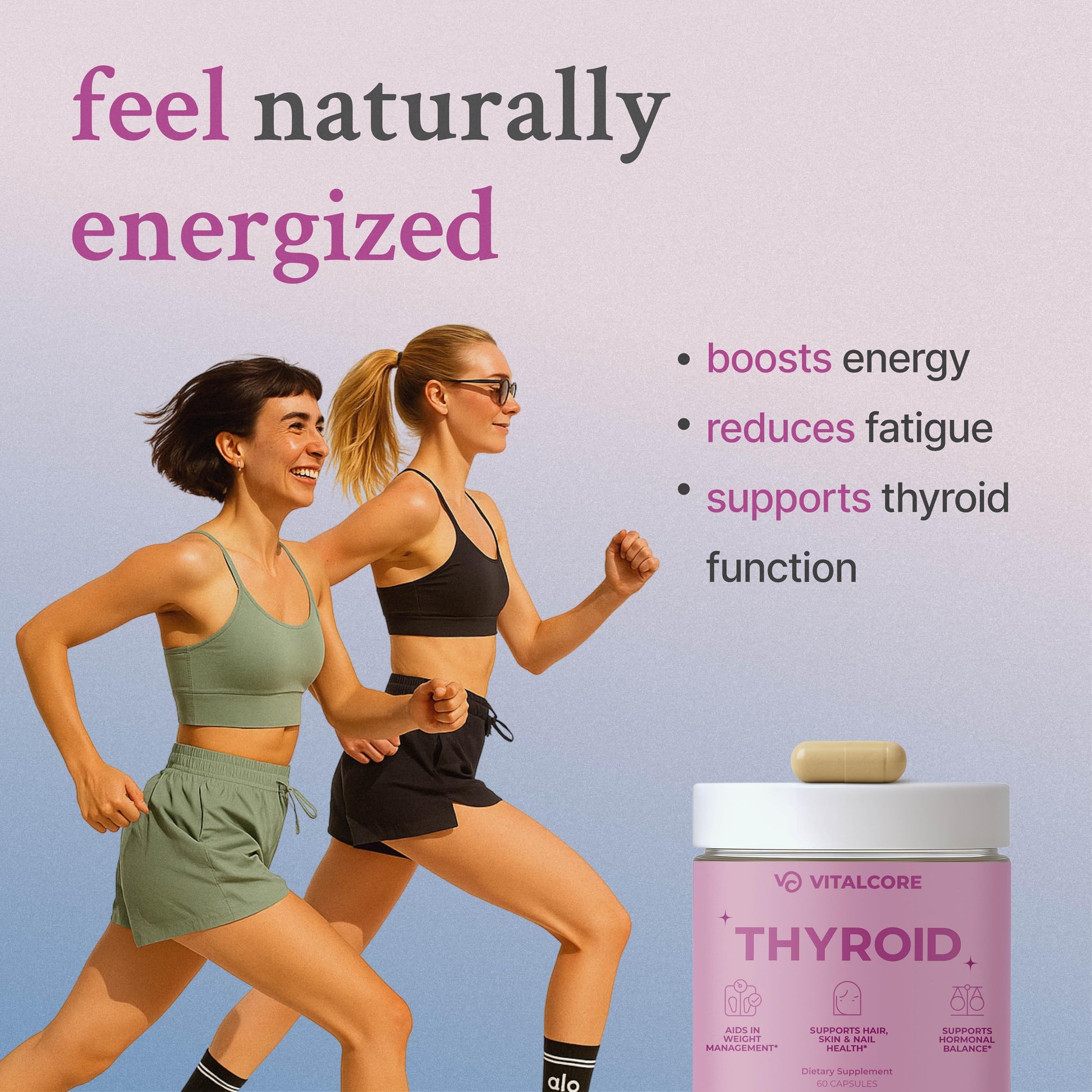 Supplement facts and ingredients panel of Vital Core 200mg desiccated thyroid daily wellness capsules.