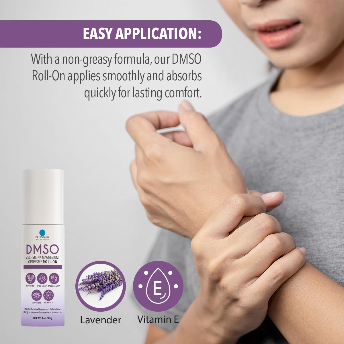 Dr. Robaina DMSO Lavender Roll-On side profile showing size