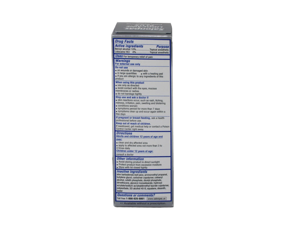 Back label of Salonpas Lidocaine Plus Pain Relieving Cream