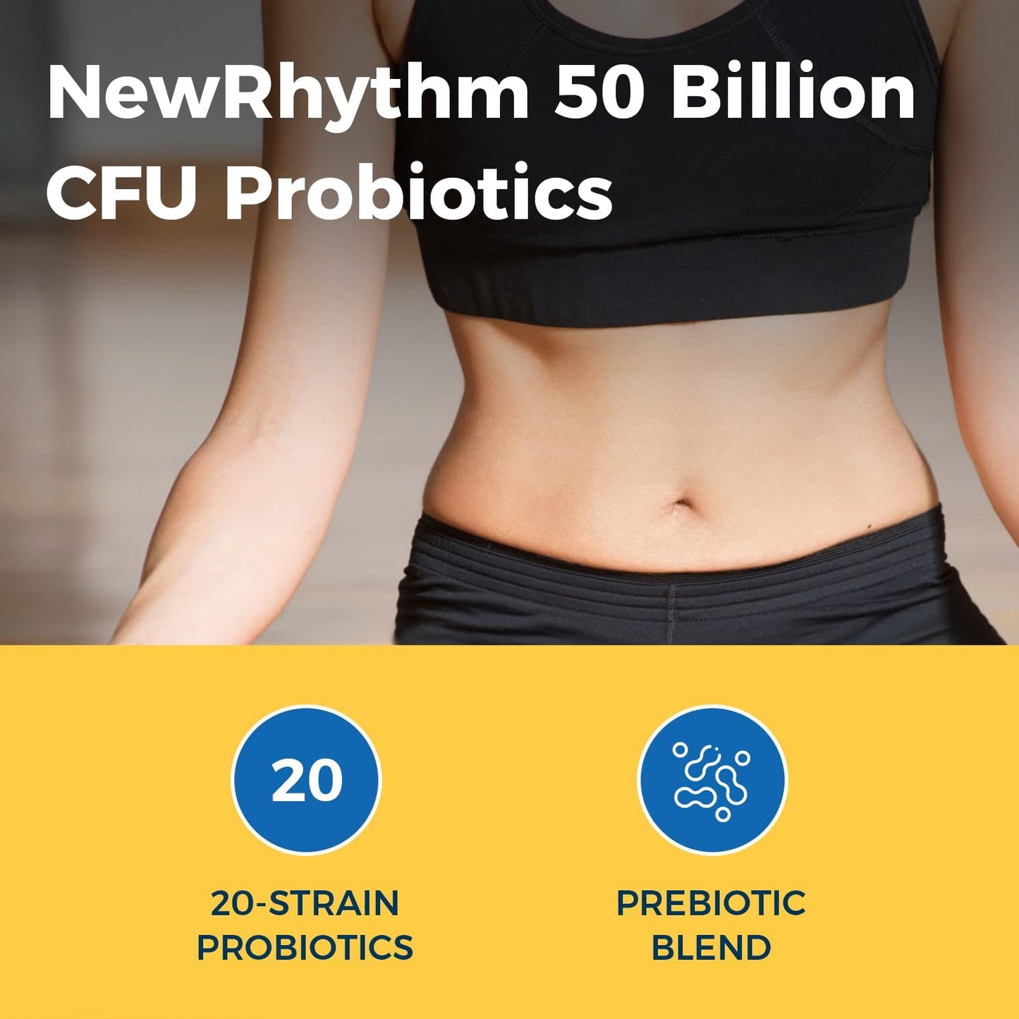 Back label of NewRhythm stomach acid resistant capsules highlighting the non GMO and gluten free certifications