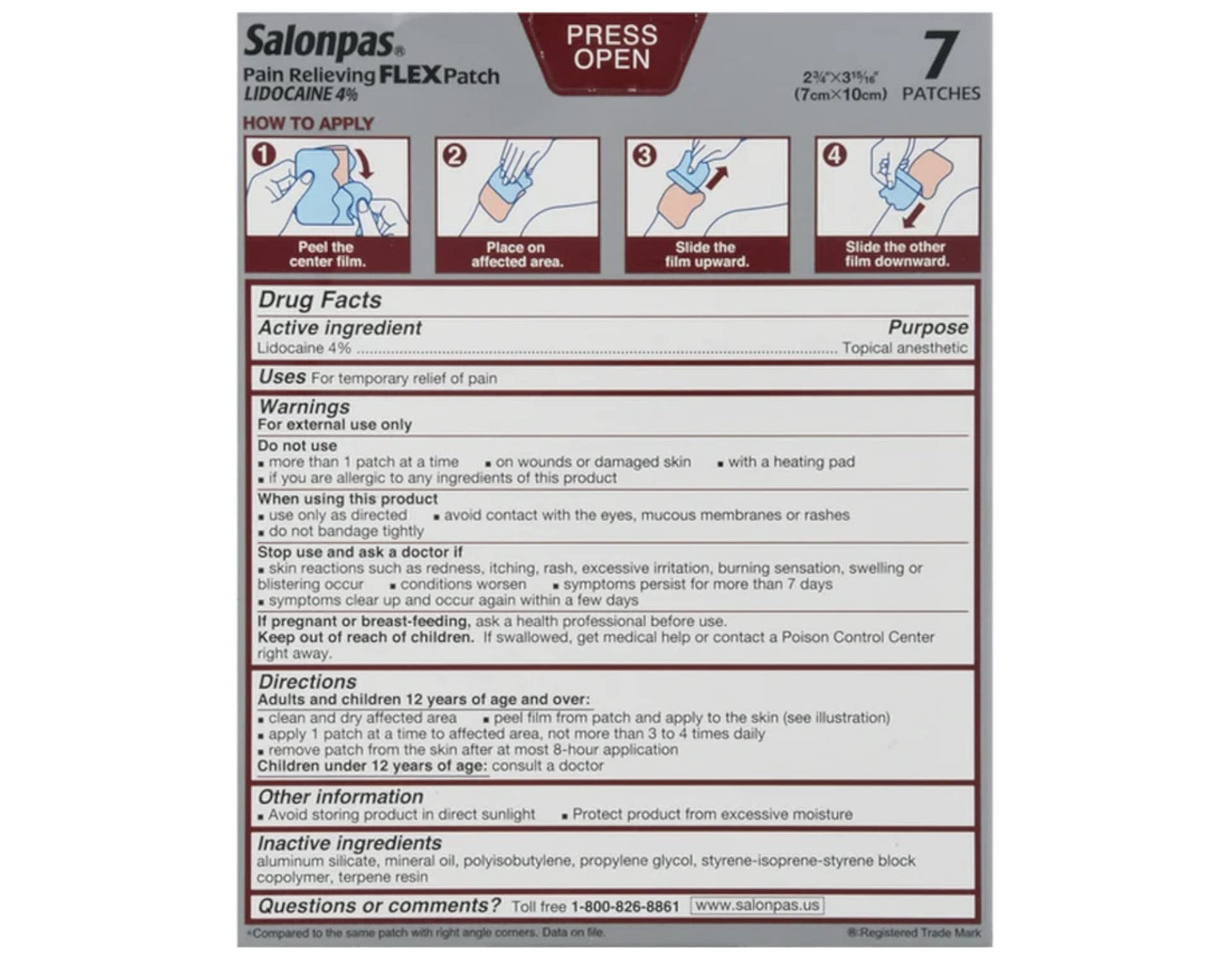 Salonpas pain relief patch packaging details and ingredients