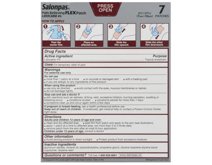 Salonpas pain relief patch packaging details and ingredients