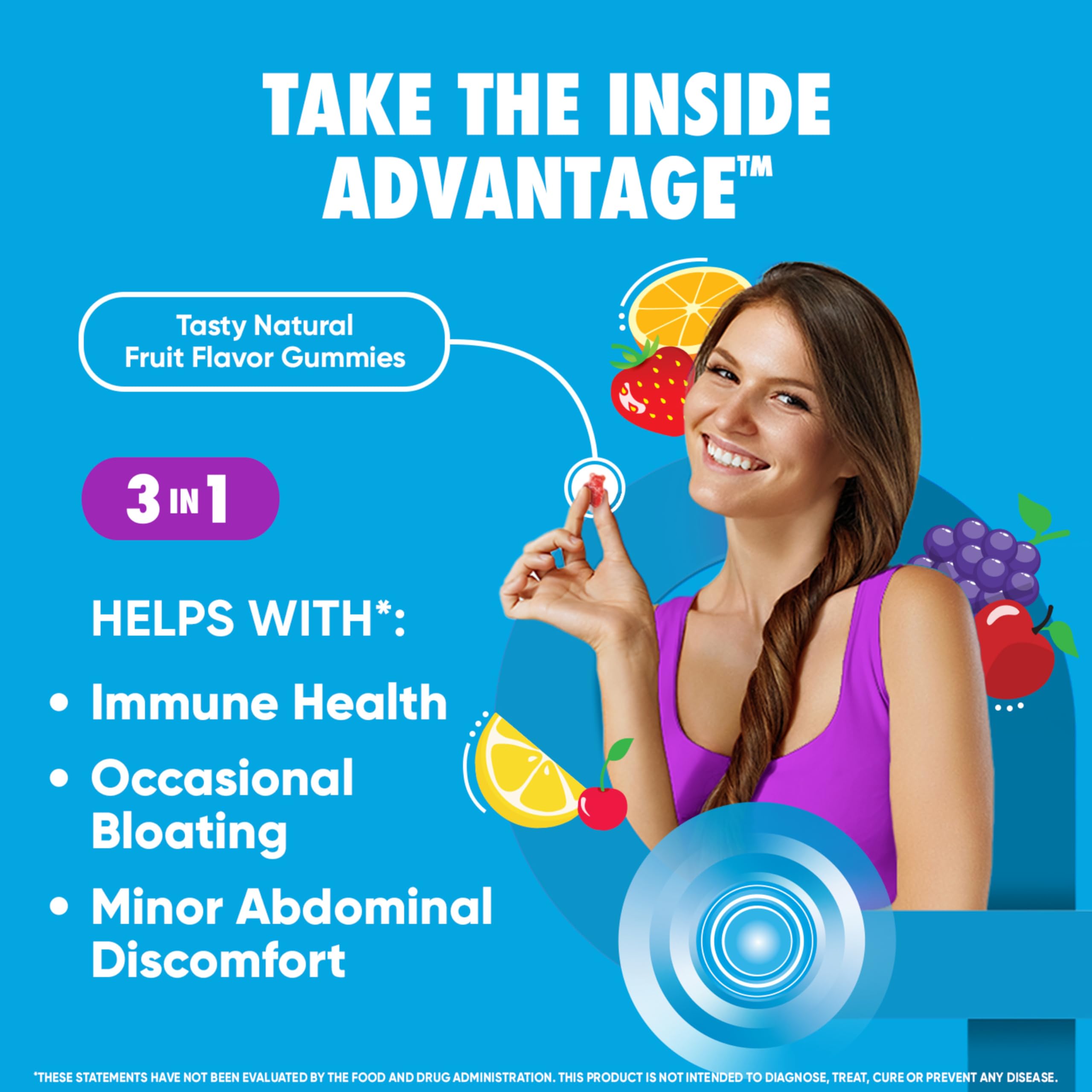 Supplement facts panel and ingredient listing on the back of the authentic probiotic gummies bottle.