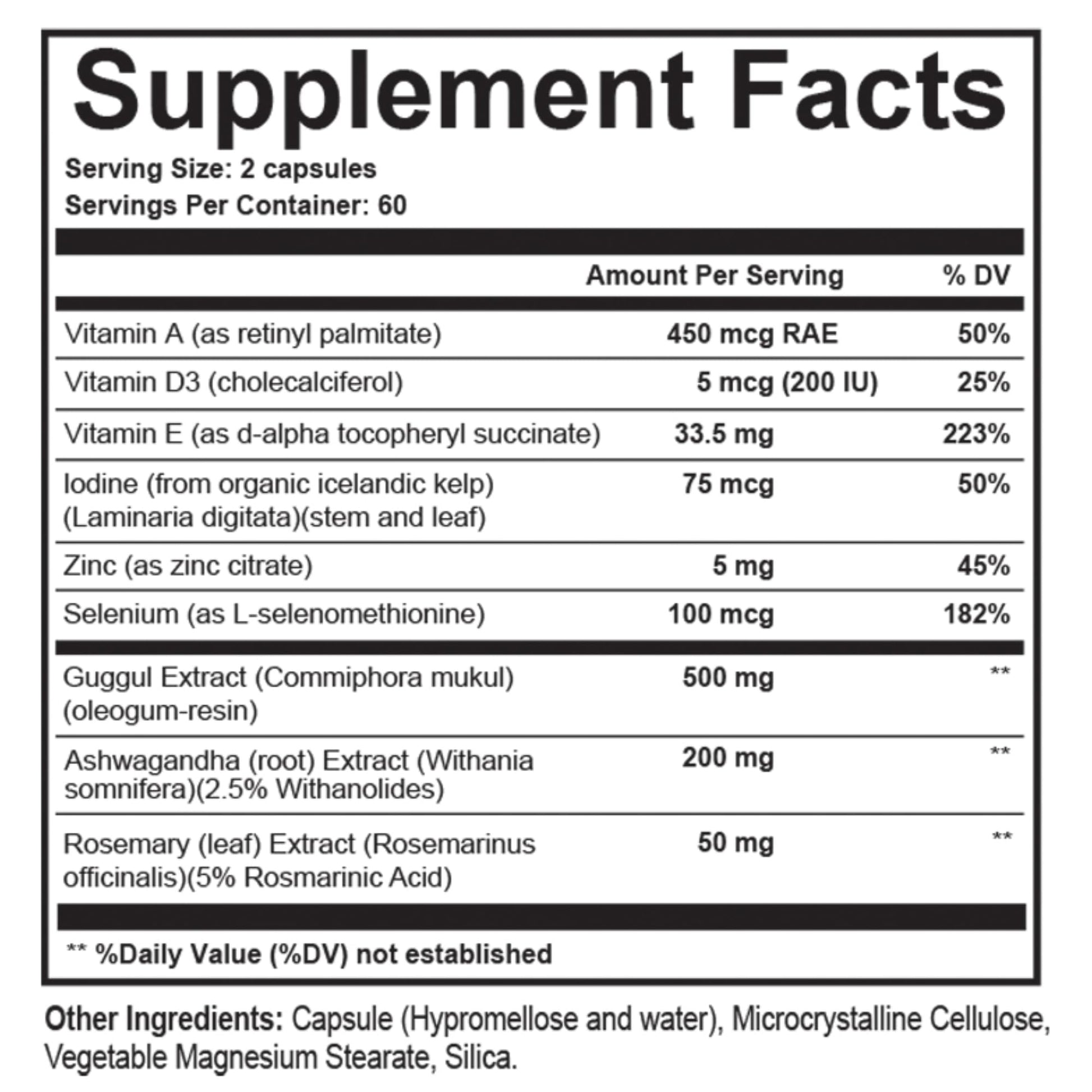 Natural ashwagandha and guggul extract thyroid biosynthesis dietary supplement.