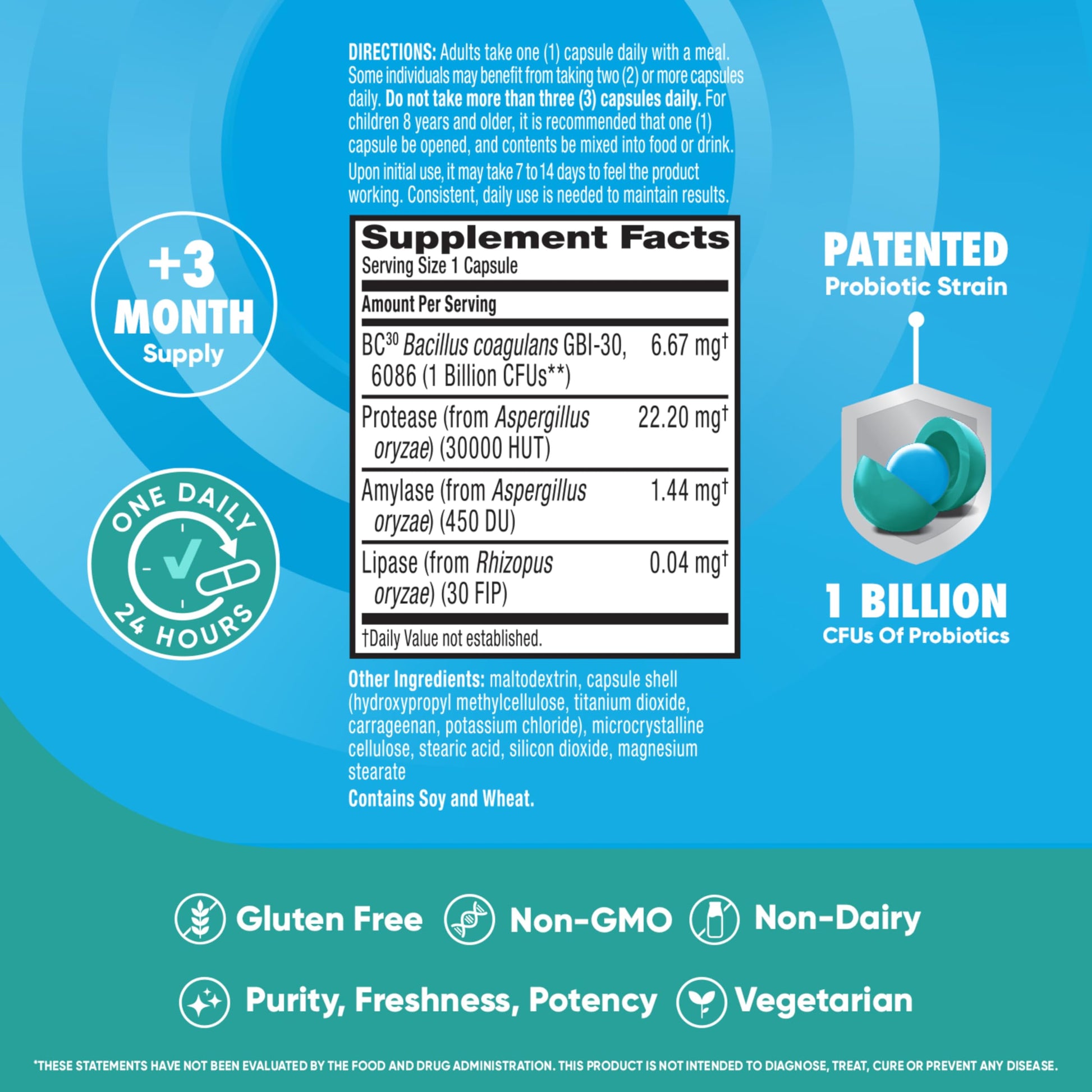 Side view of Digestive Advantage daily probiotics for women and men clarifying stomach acid survival.