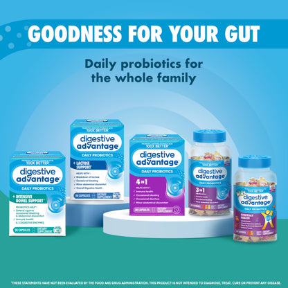 Digestive Advantage intensive bowel support 96 count pack showcasing immune health attributes.