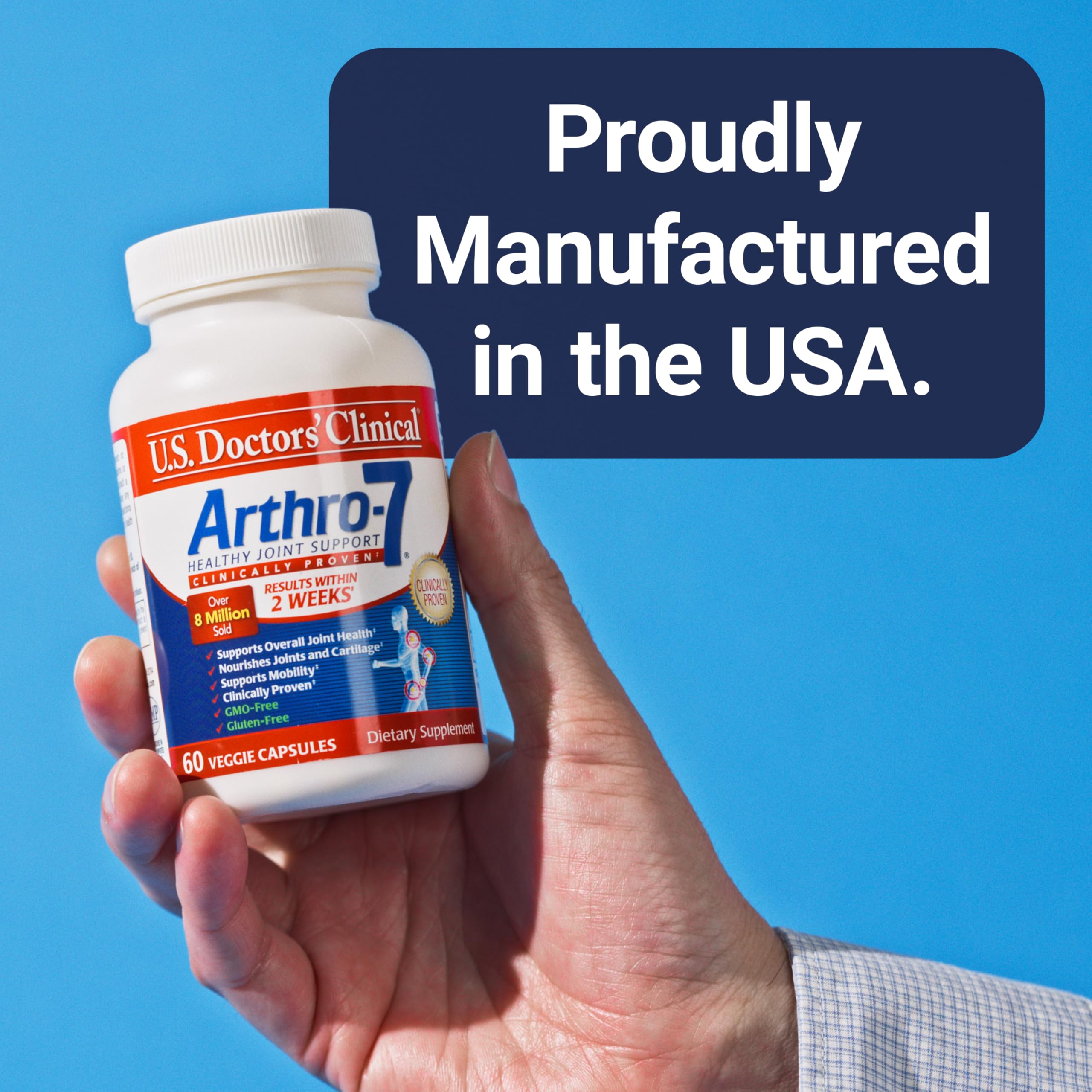 Close up of U.S. Doctorsâ€™ Clinical Arthro-7 60 capsule bottle