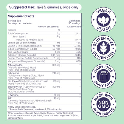 Daily thyroid hormone balance gummies imported from United States.
