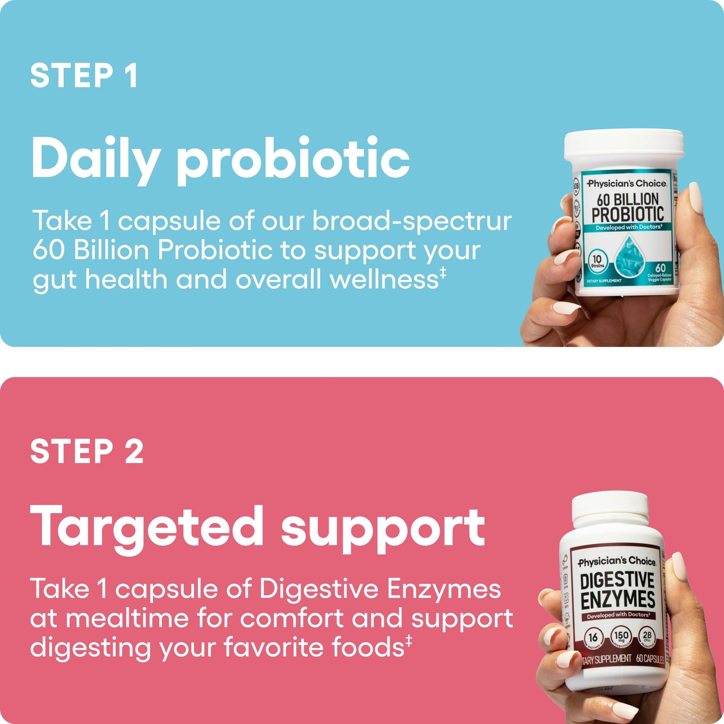 Physicians Choice digestive enzymes capsule bottle for bloating relief