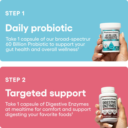 Physicians Choice digestive enzymes capsule bottle for bloating relief