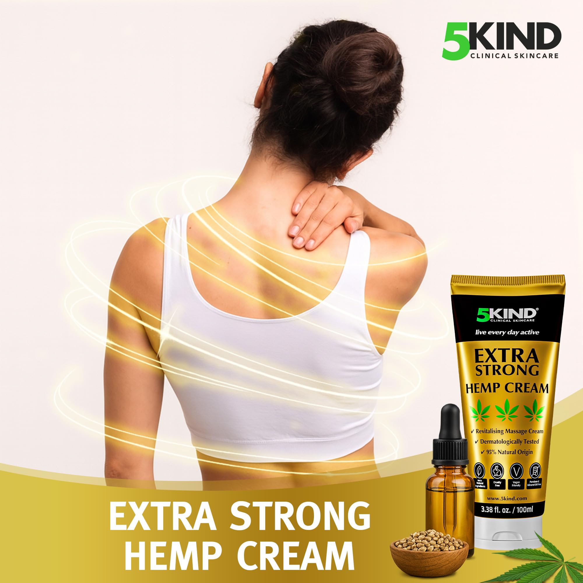 5kind hemp cream tube showing muscle rub benefits