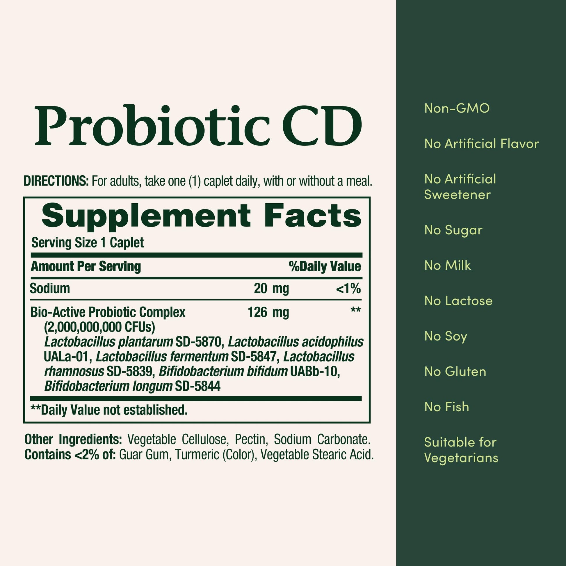 One per day formula directions and manufacturing details on Nature's Bounty Probiotic 10 bottle