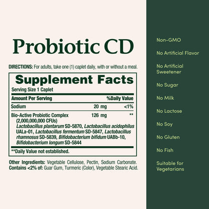 One per day formula directions and manufacturing details on Nature's Bounty Probiotic 10 bottle