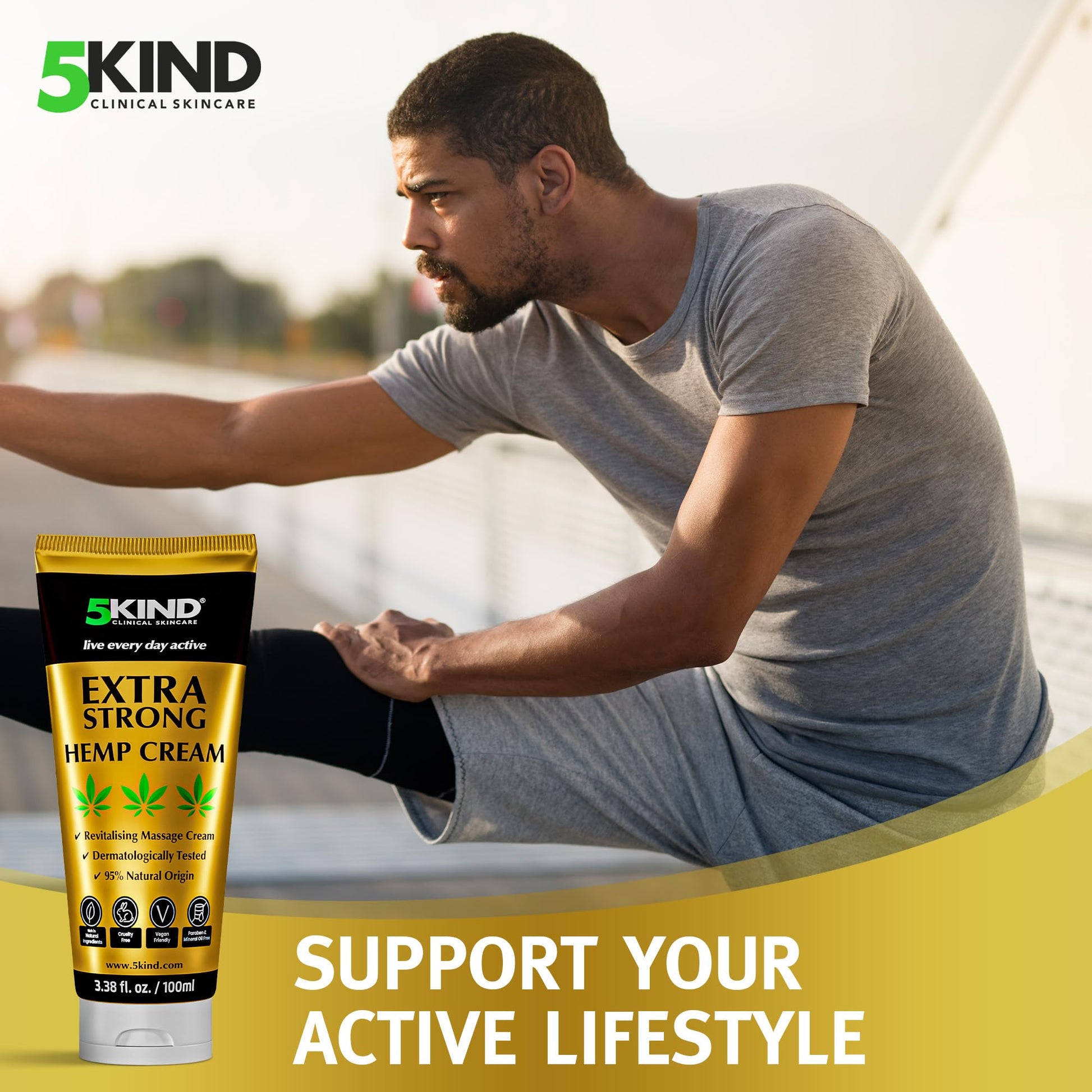 Applying 5kind hemp cream for post-workout recovery