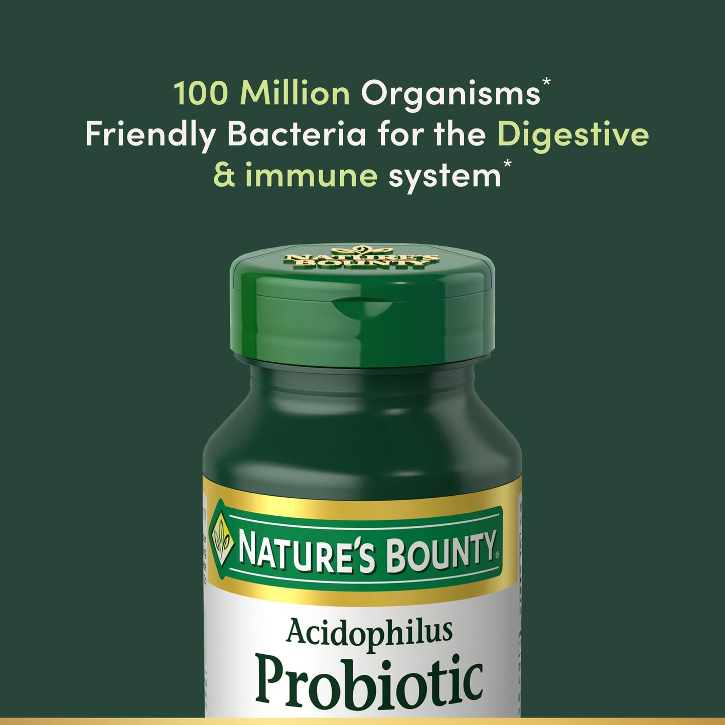 Two pack of Nature's Bounty Acidophilus 100 million organisms probiotic tablets for intestinal wellness